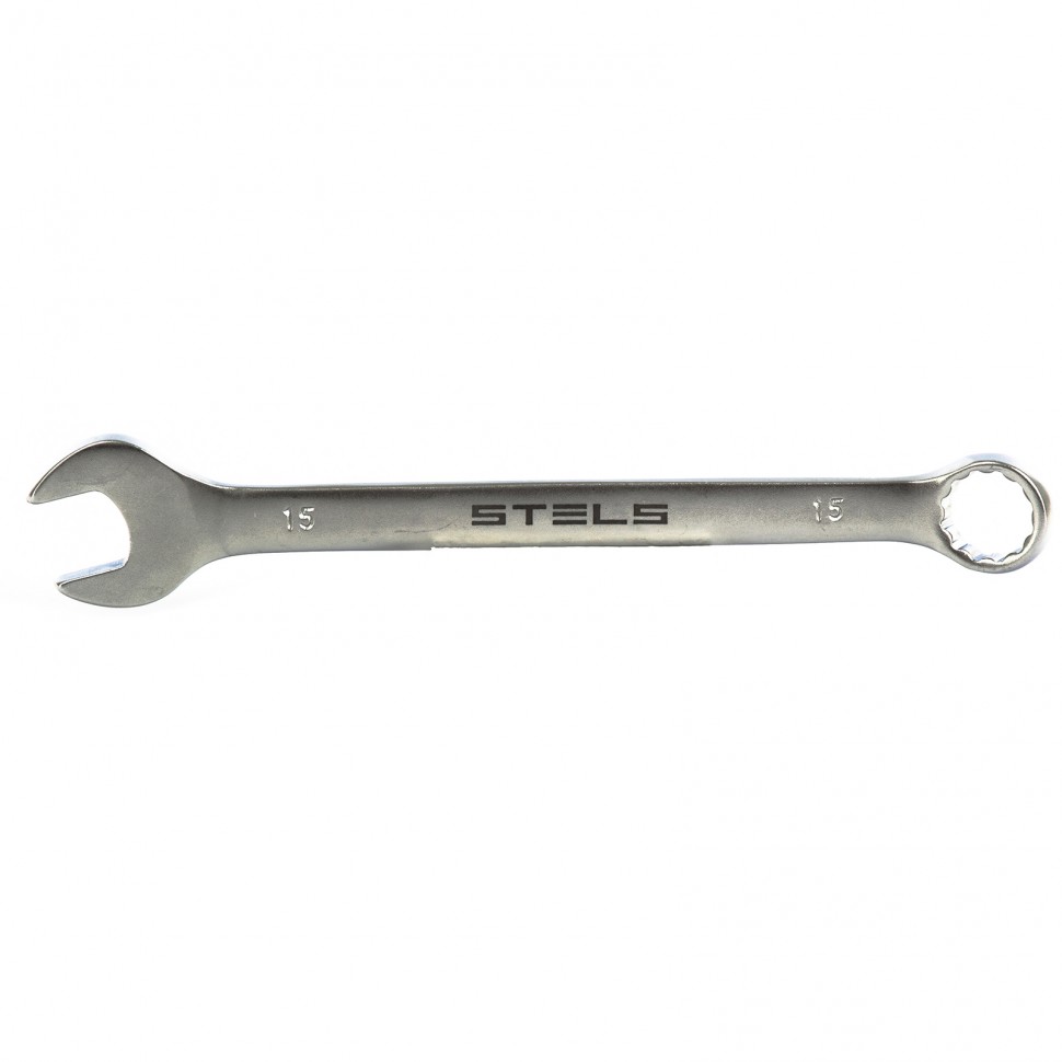 Ключ комбинированный, 15 мм, CrV, матовый хром STELS 15212